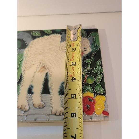 Cat Tile Art Hand-Painted Ceramic Coaster Trivet Folk Art Decor Colorful - Picture 6 of 6